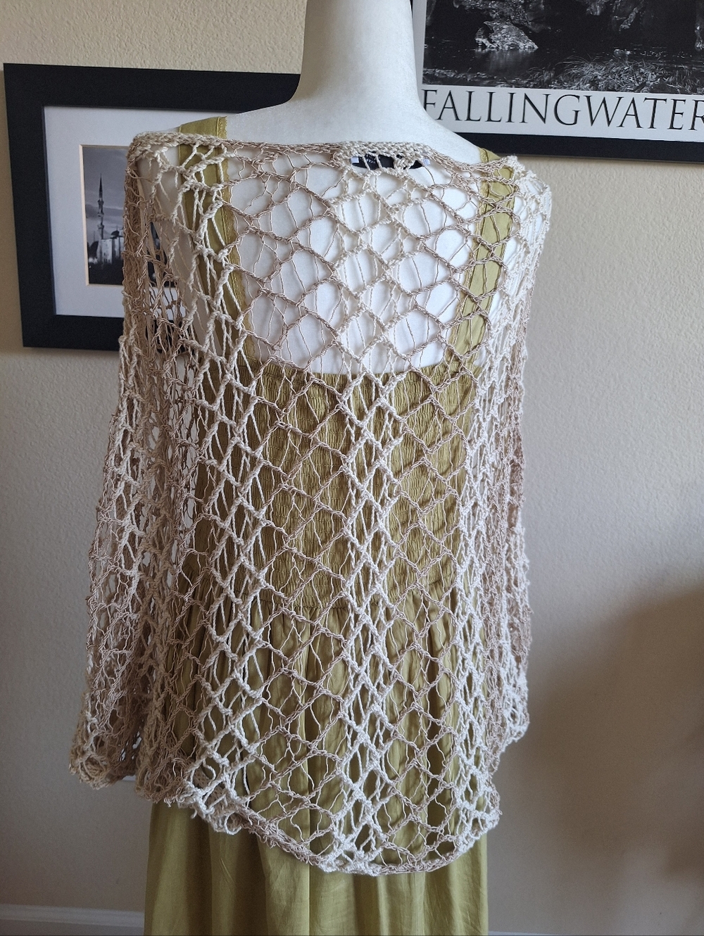 Zara Crochet Open-Weave Neutral Cover-Up - Picture 3 of 7
